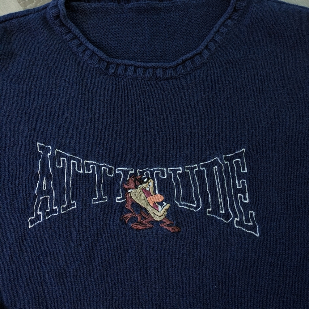 Vintage Tazmanian Devil Warner Bros sweater Loose Boxy Adult XL - Picture 2 of 7